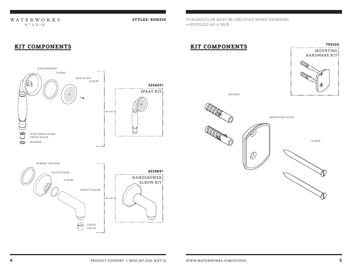 Kit components | Waterworks Roadster Handshower On Bar with Metal Handle User Manual | Page 4 / 7