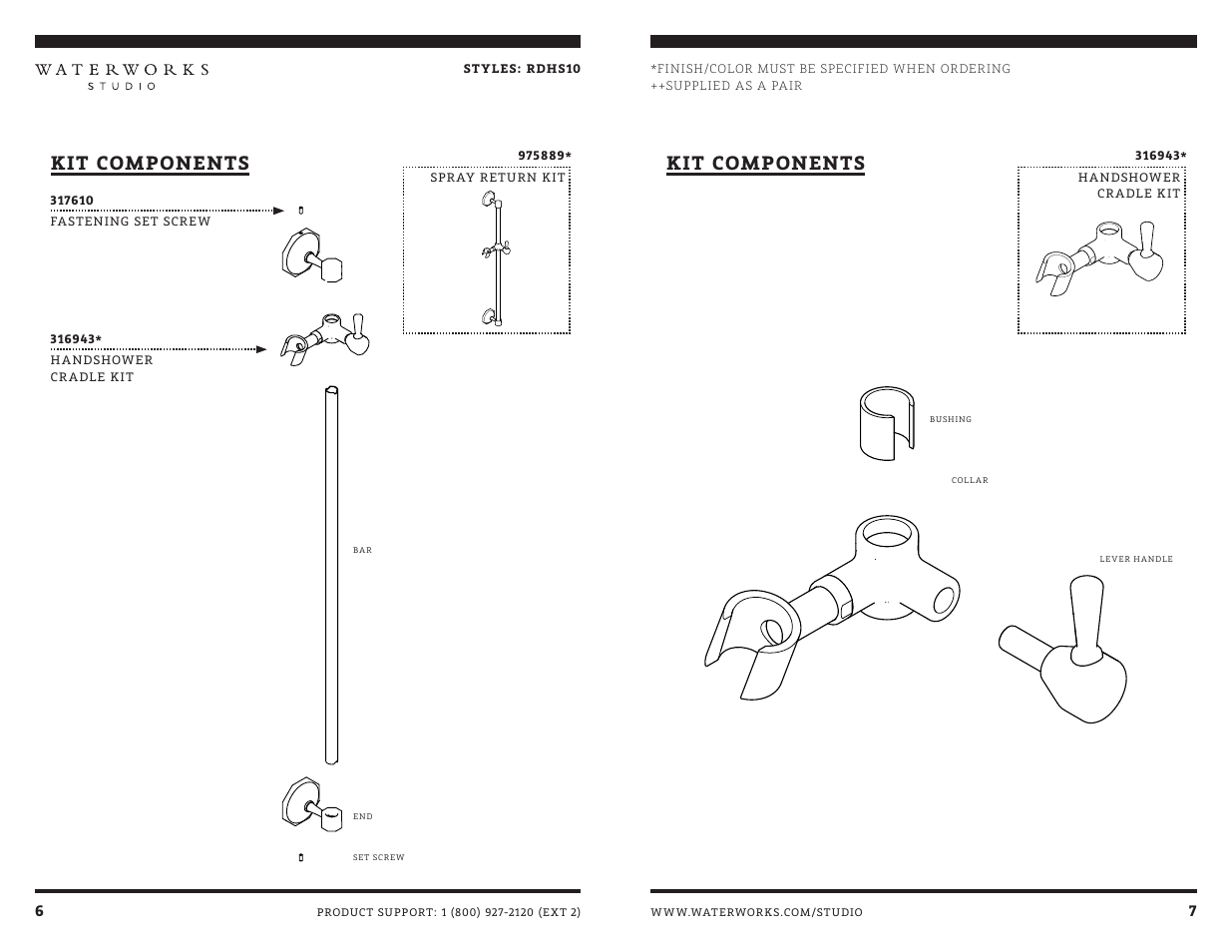 Kit components | Waterworks Roadster Handshower On Bar with Metal Handle User Manual | Page 5 / 7