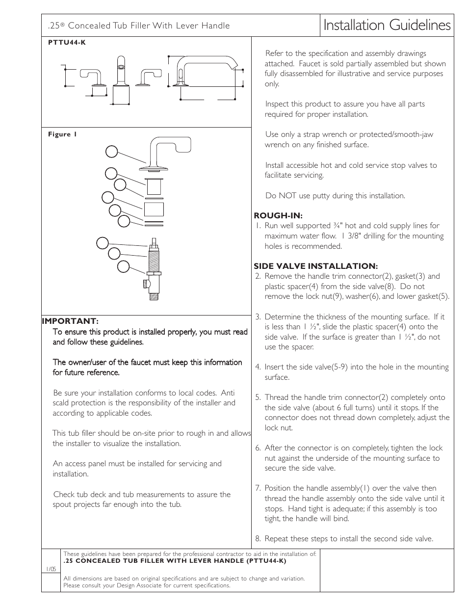 Waterworks .25 Deck Mounted Low Profile Concealed Tub Filler with Handshower and Metal Lever Handles User Manual | 2 pages