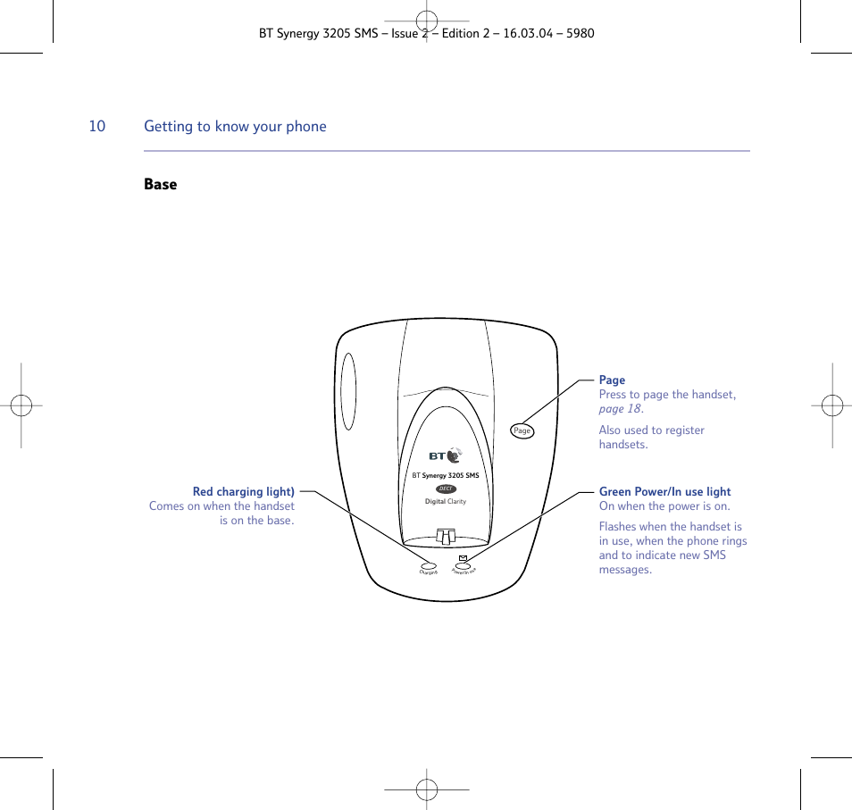 Getting to know your phone base | BT 3205 User Manual | Page 10 / 68