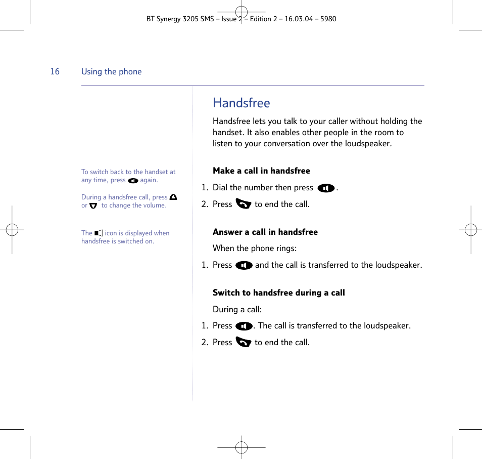 Handsfree | BT 3205 User Manual | Page 16 / 68