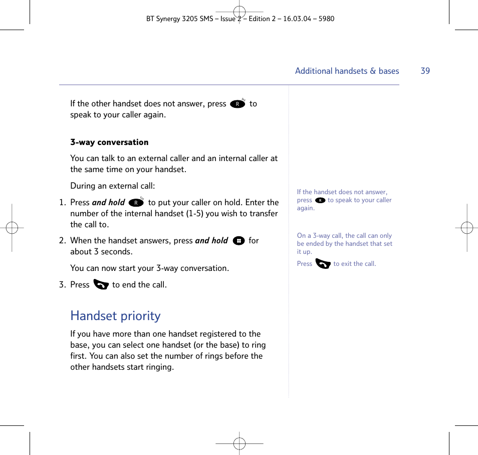 Handset priority | BT 3205 User Manual | Page 39 / 68