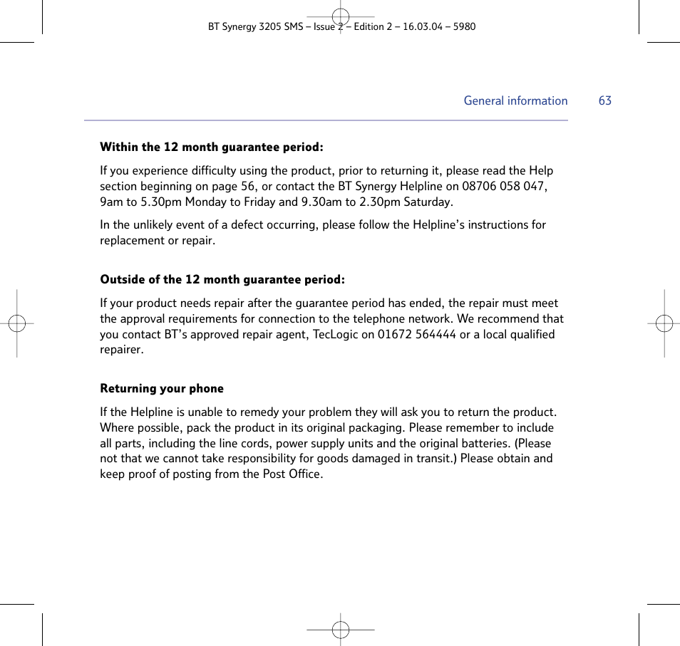 BT 3205 User Manual | Page 63 / 68
