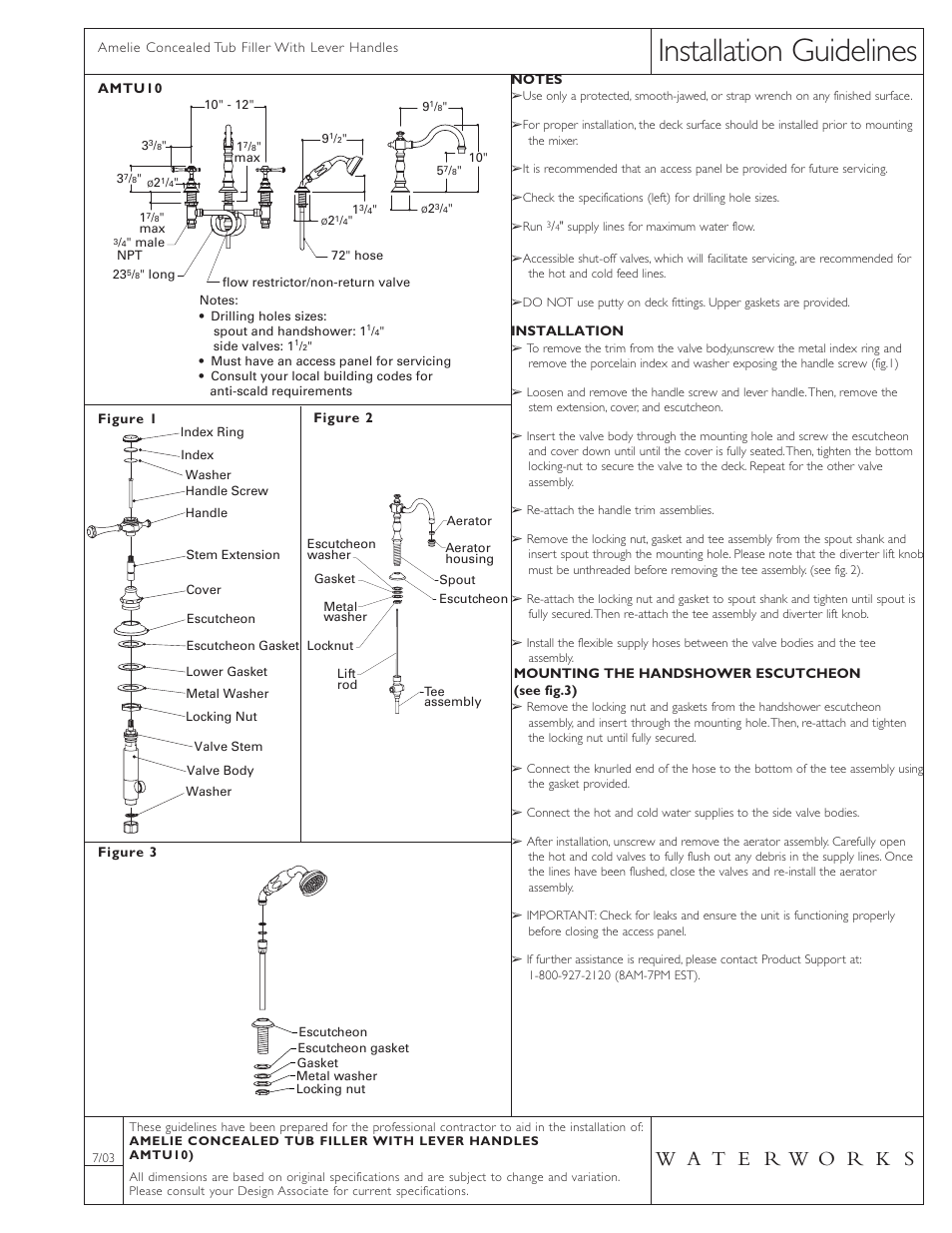 Waterworks Amelie Deck Mounted High Profile Concealed Tub Filler with White Porcelain Handshower and Metal Lever Handles User Manual | 1 page