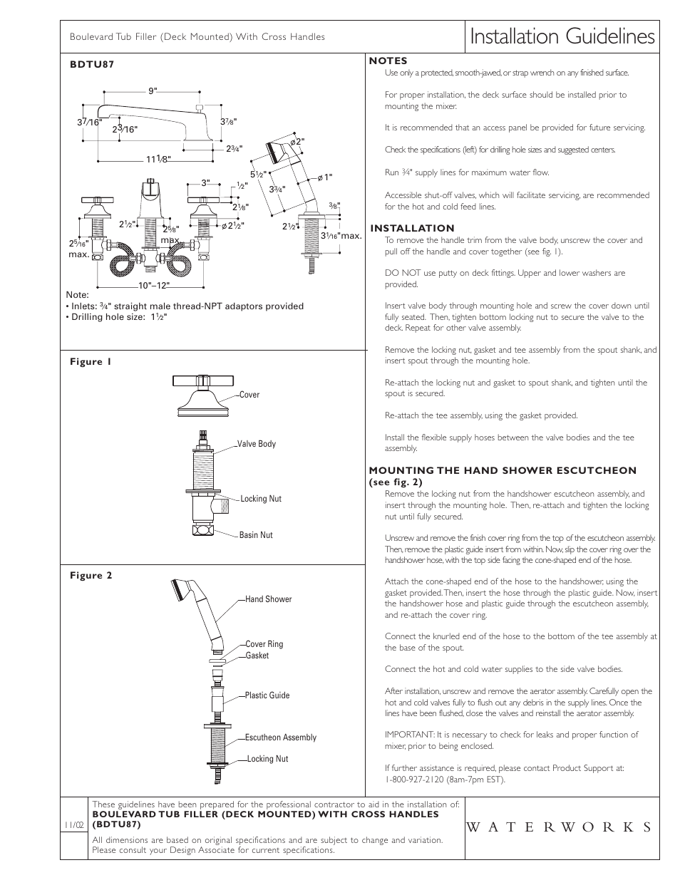 Waterworks Boulevard Low Profile Concealed Tub Filler With Handshower and Metal Cross Handles User Manual | 1 page