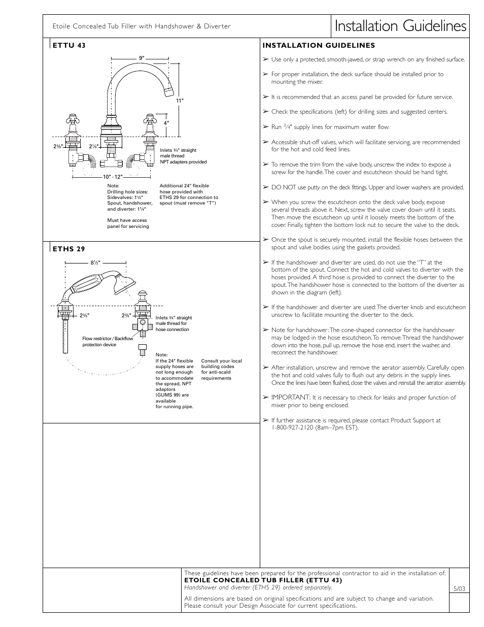 Waterworks Etoile Gooseneck Concealed Tub Filler Without Handshower and Metal Cross Handles User Manual | 1 page