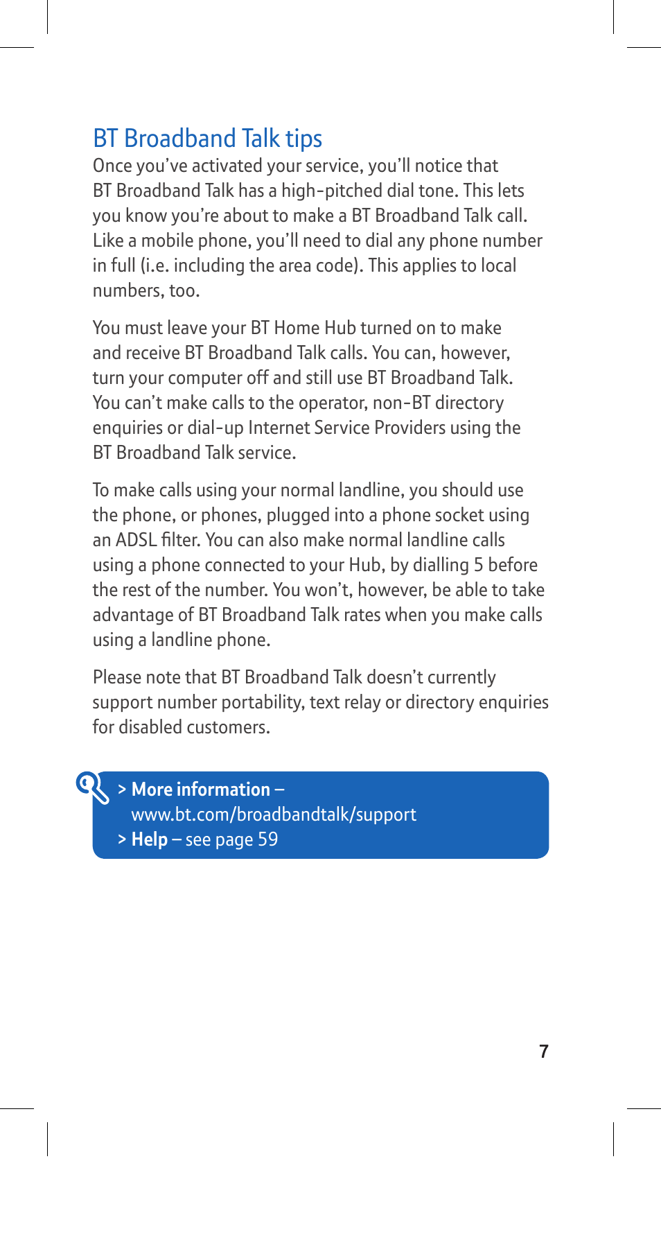 Bt broadband talk tips | BT Hub Phone 2.1 User Manual | Page 11 / 80