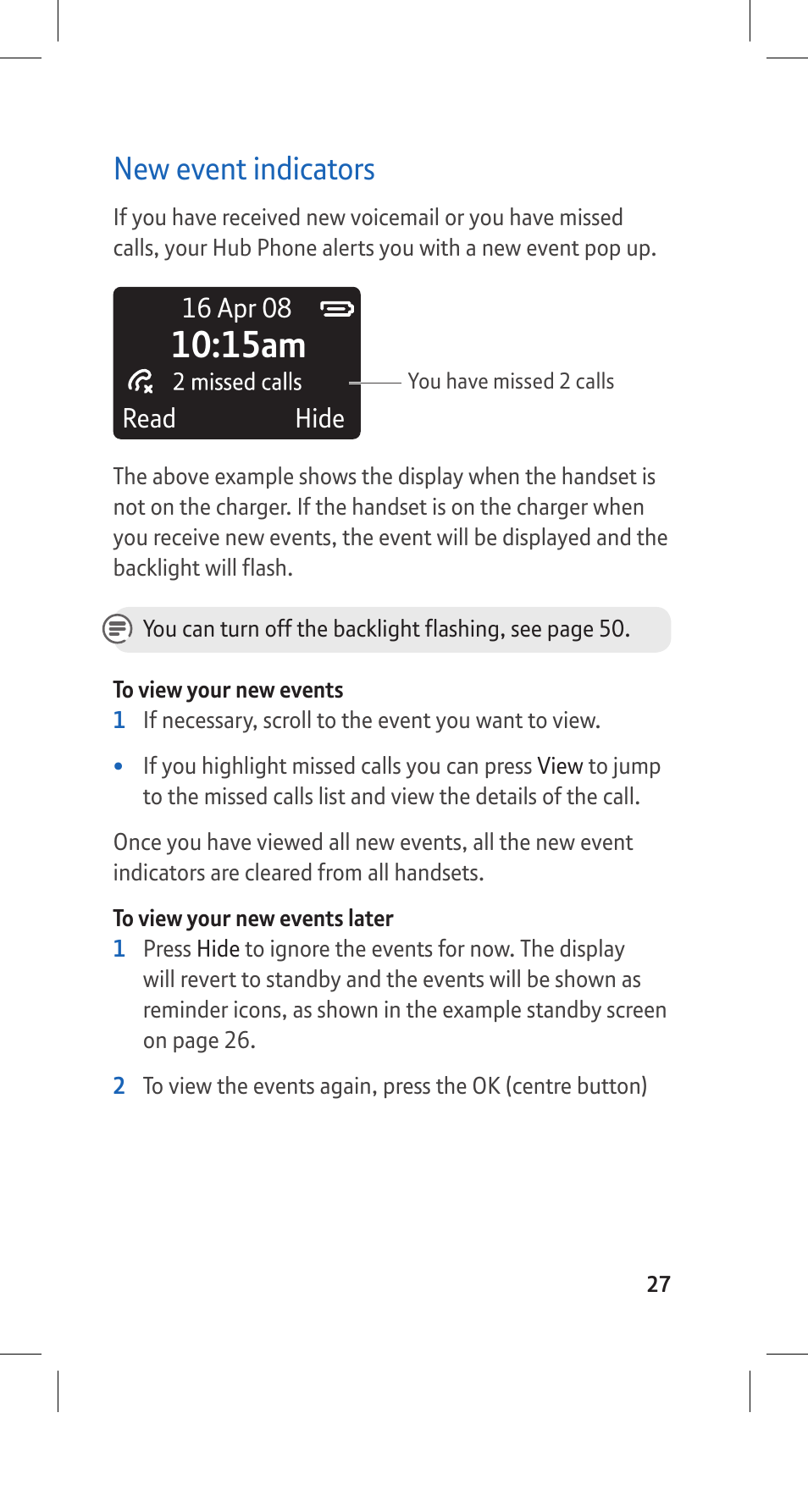 15am, New event indicators | BT Hub Phone 2.1 User Manual | Page 31 / 80