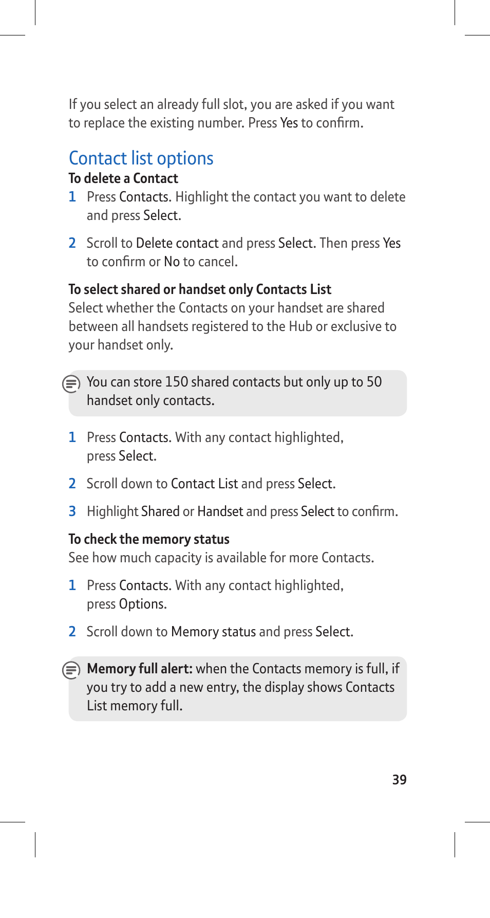 Contact list options | BT Hub Phone 2.1 User Manual | Page 43 / 80