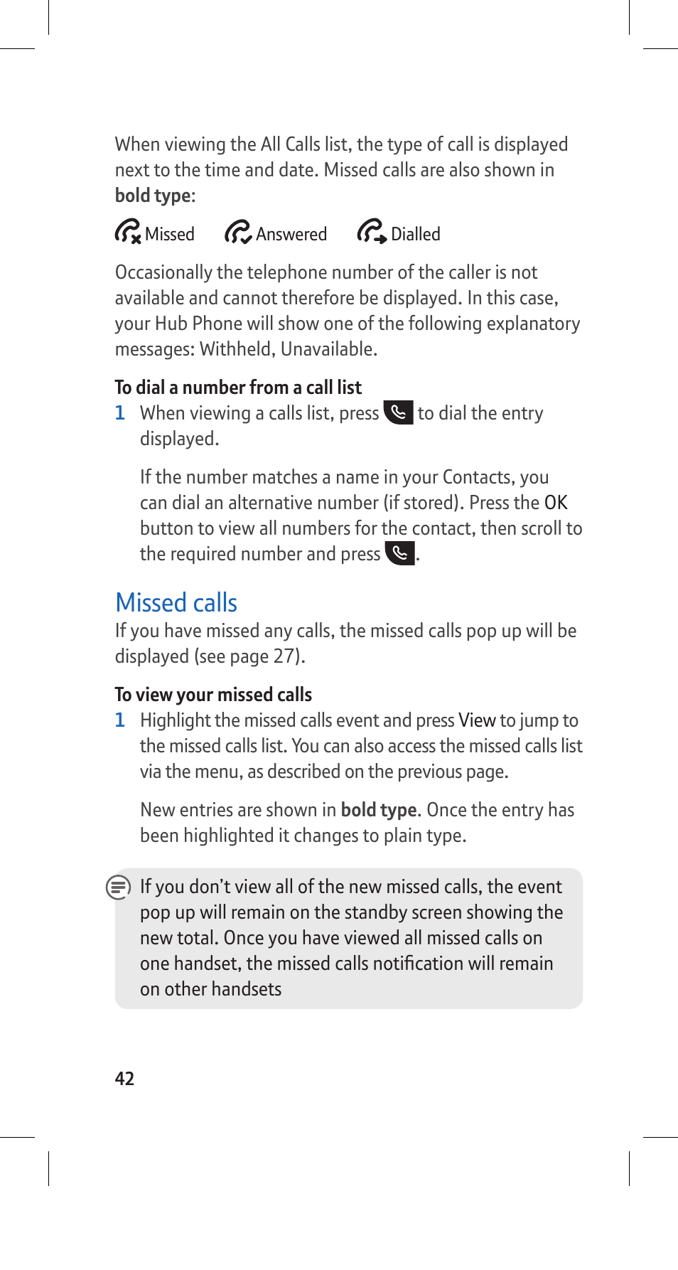 Missed calls | BT Hub Phone 2.1 User Manual | Page 46 / 80