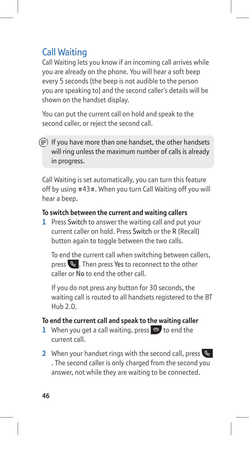 Call waiting | BT Hub Phone 2.1 User Manual | Page 50 / 80