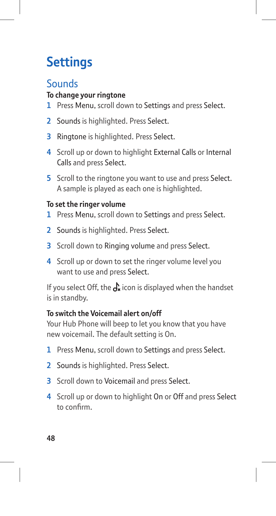 Settings, Sounds | BT Hub Phone 2.1 User Manual | Page 52 / 80