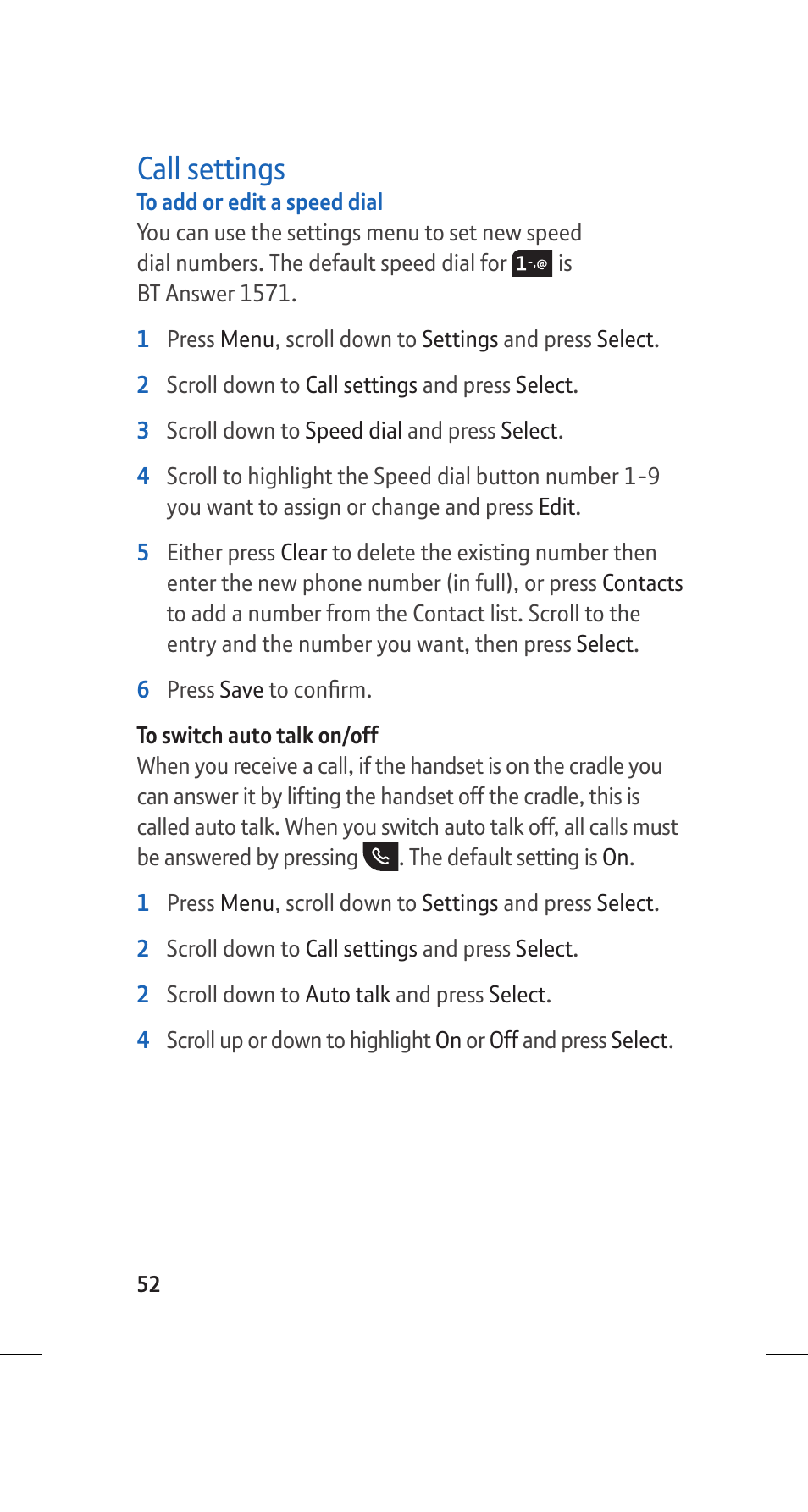 Call settings | BT Hub Phone 2.1 User Manual | Page 56 / 80