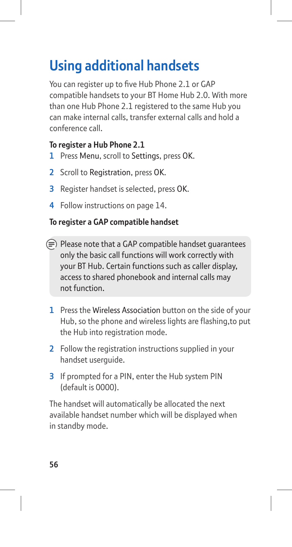 Using additional handsets | BT Hub Phone 2.1 User Manual | Page 60 / 80