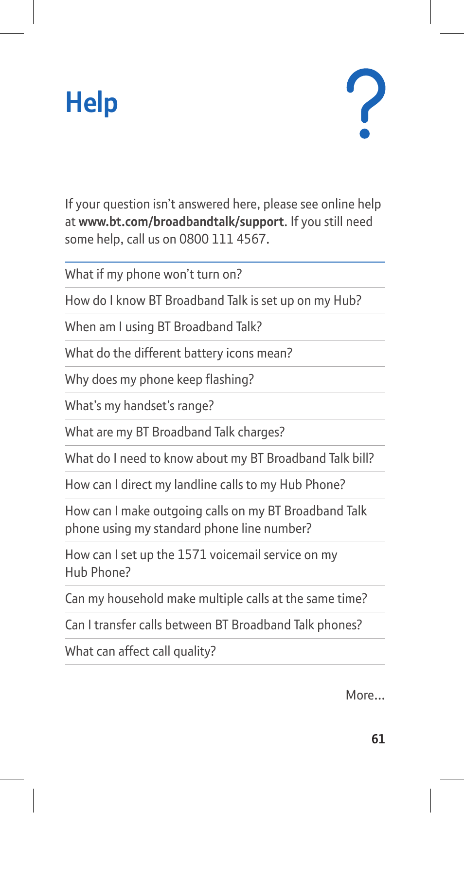 Help | BT Hub Phone 2.1 User Manual | Page 65 / 80