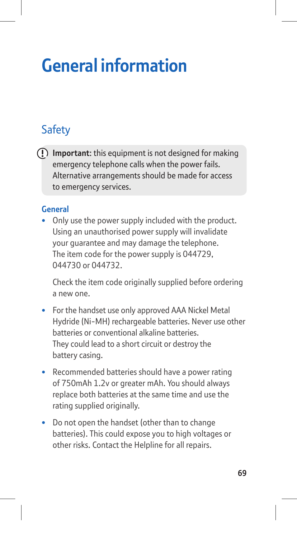 General information, Safety | BT Hub Phone 2.1 User Manual | Page 73 / 80