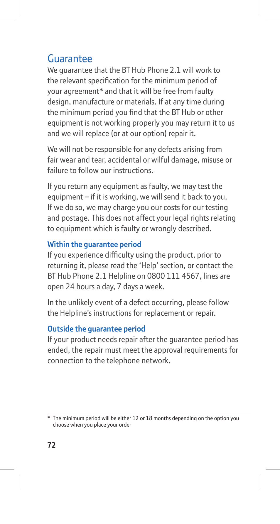 Guarantee | BT Hub Phone 2.1 User Manual | Page 76 / 80