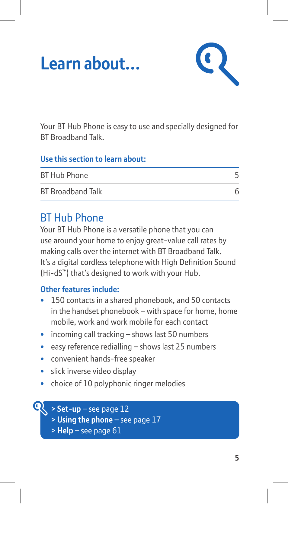 Learn about, Bt hub phone | BT Hub Phone 2.1 User Manual | Page 9 / 80