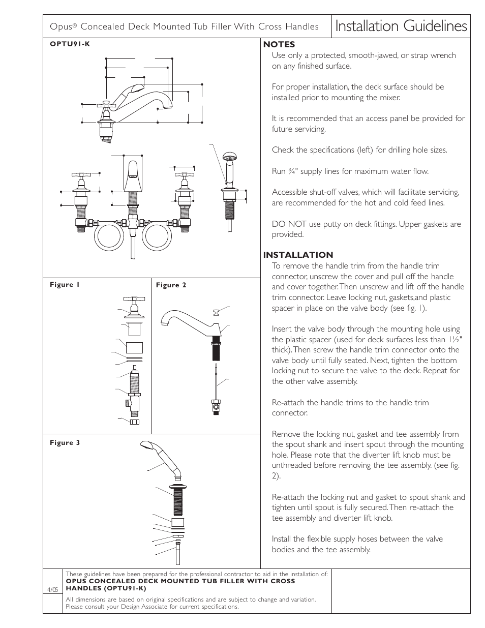 Waterworks Opus Deck Mounted Low Profile Concealed Tub Filler with Metal Handshower and Crystal Lever Handles User Manual | 2 pages