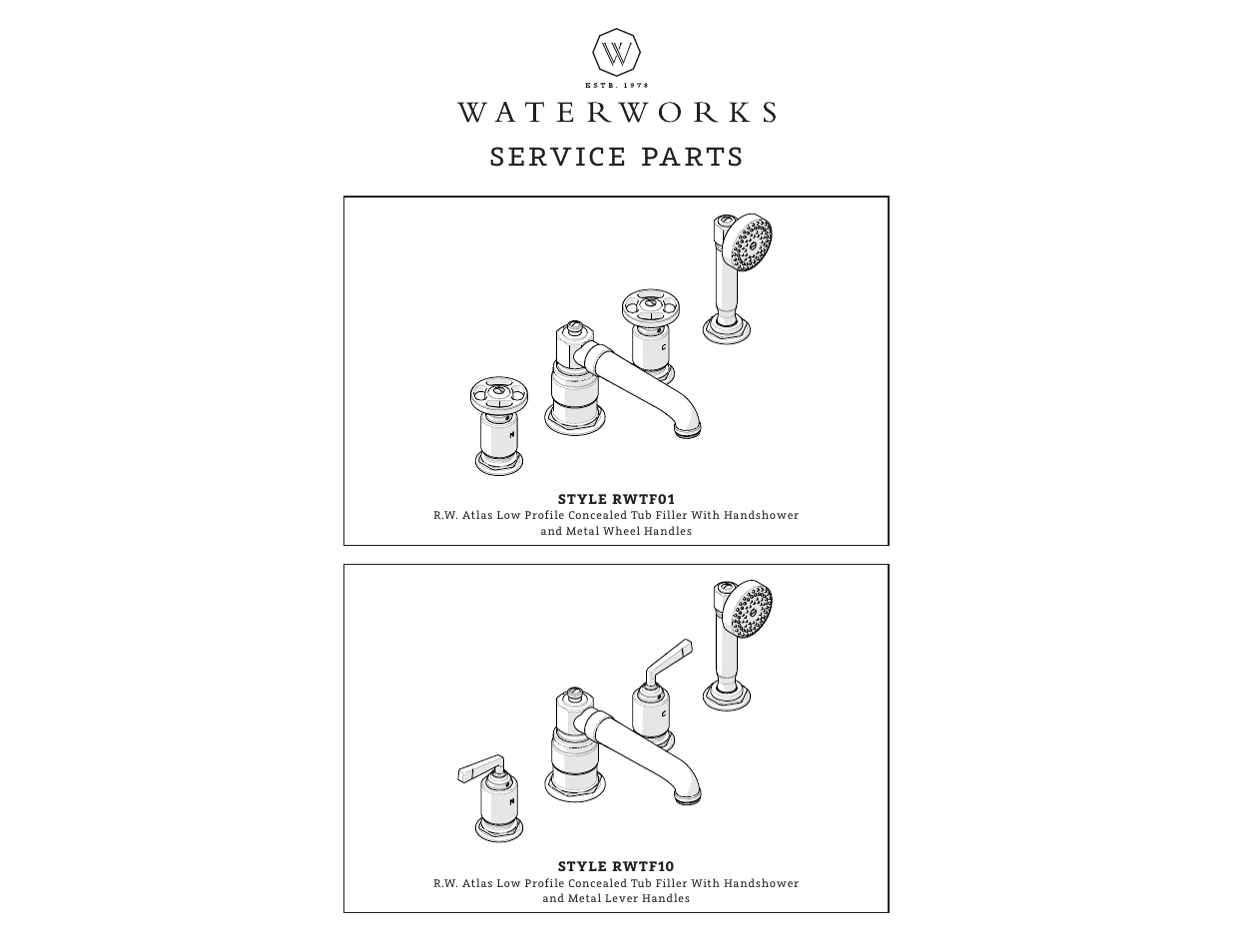 Sprw13_rev01_web, Serv ice pa rts | Waterworks R.W. Atlas Low Profile Concealed Tub Filler With Handshower and Metal Lever Handles User Manual | Page 4 / 12