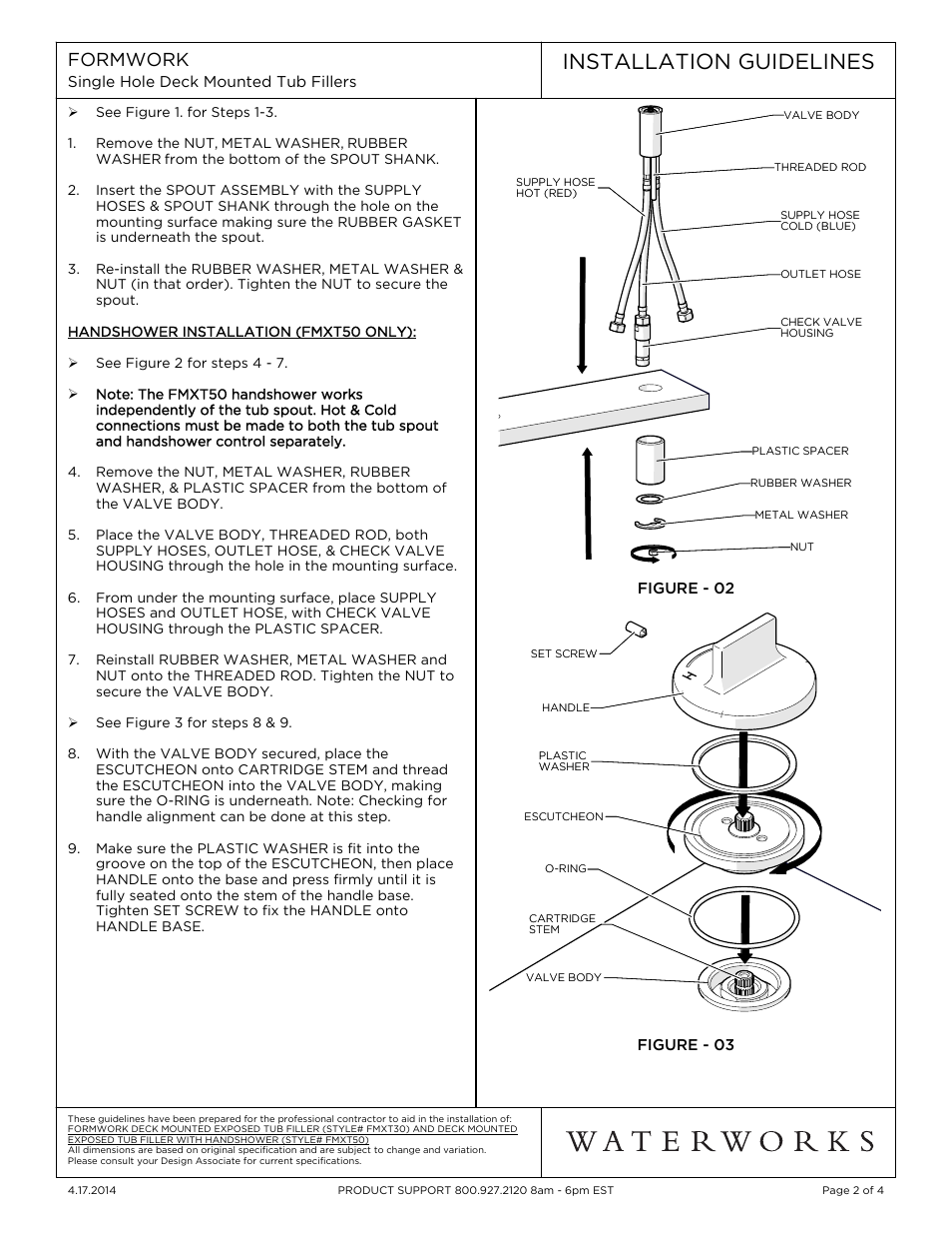 Installation guidelines, Formwork | Waterworks Formwork Deck Mounted Exposed Tub Filler with Handshower and Metal Joystick Handle User Manual | Page 2 / 4