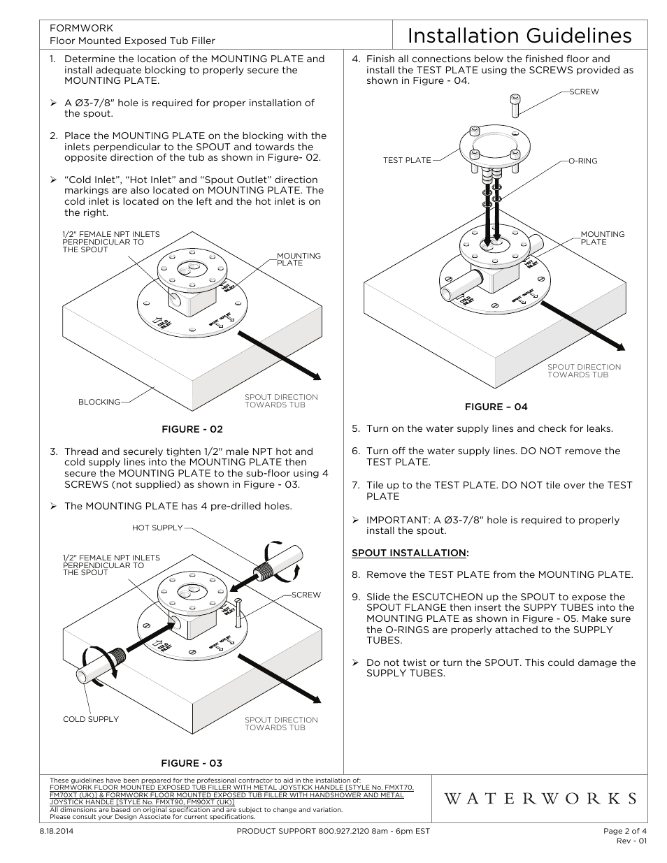 Installation guidelines | Waterworks Formwork Floor Mounted Exposed Tub Filler with Handshower and Metal Jostick Handle User Manual | Page 2 / 4