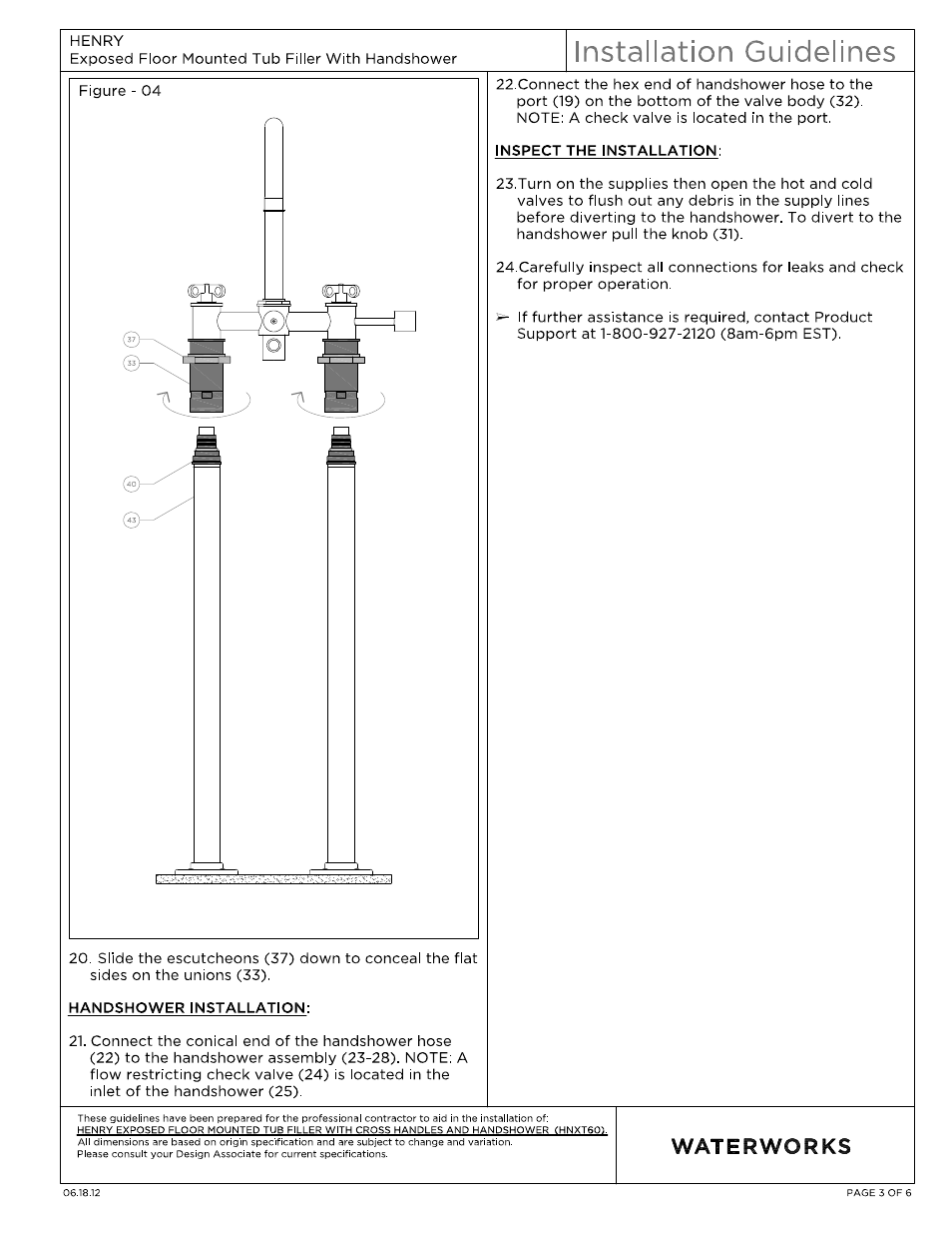 Waterworks Henry Exposed Floor Mounted Tub Filler With Handshower User Manual | Page 3 / 15