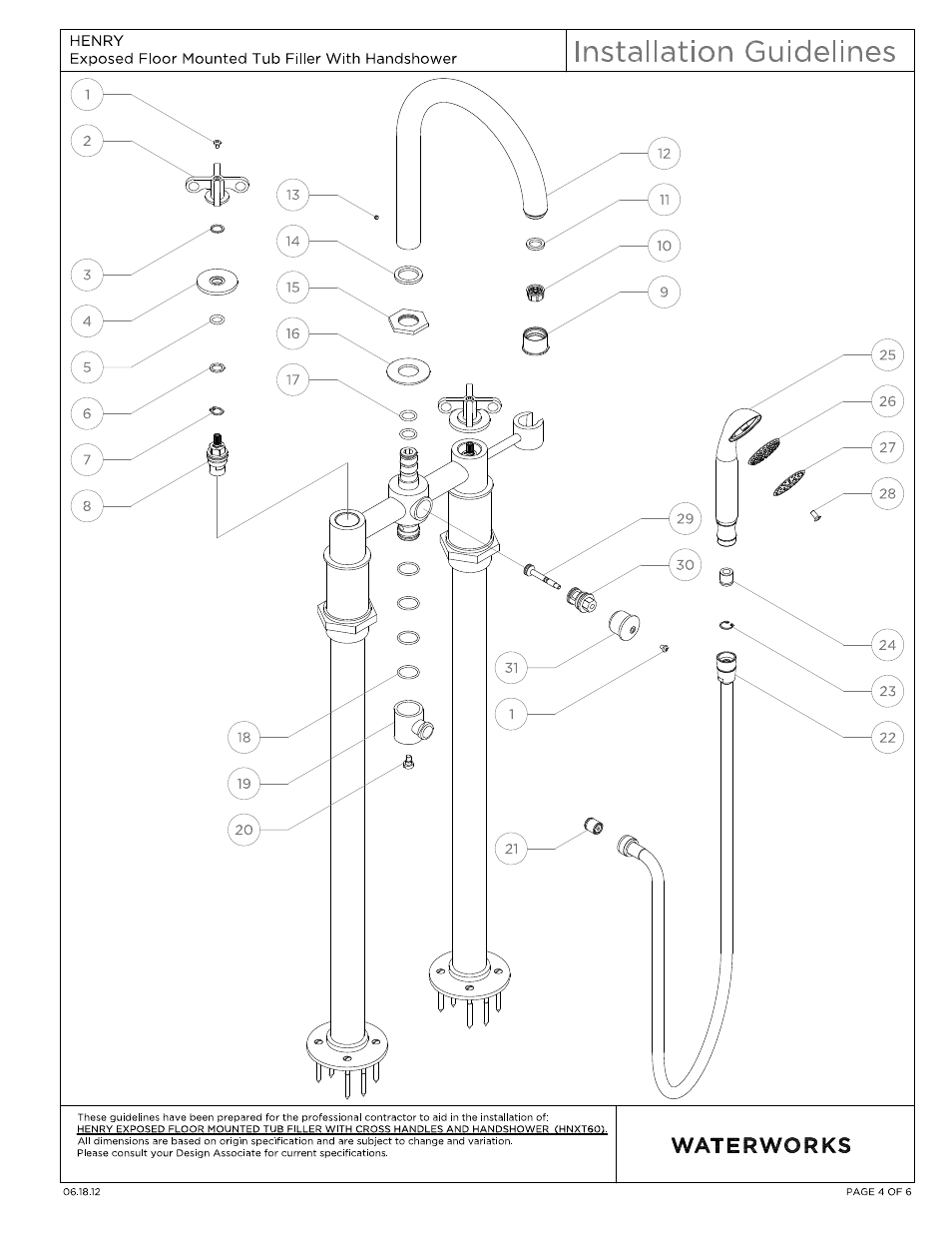 Waterworks Henry Exposed Floor Mounted Tub Filler With Handshower User Manual | Page 4 / 15