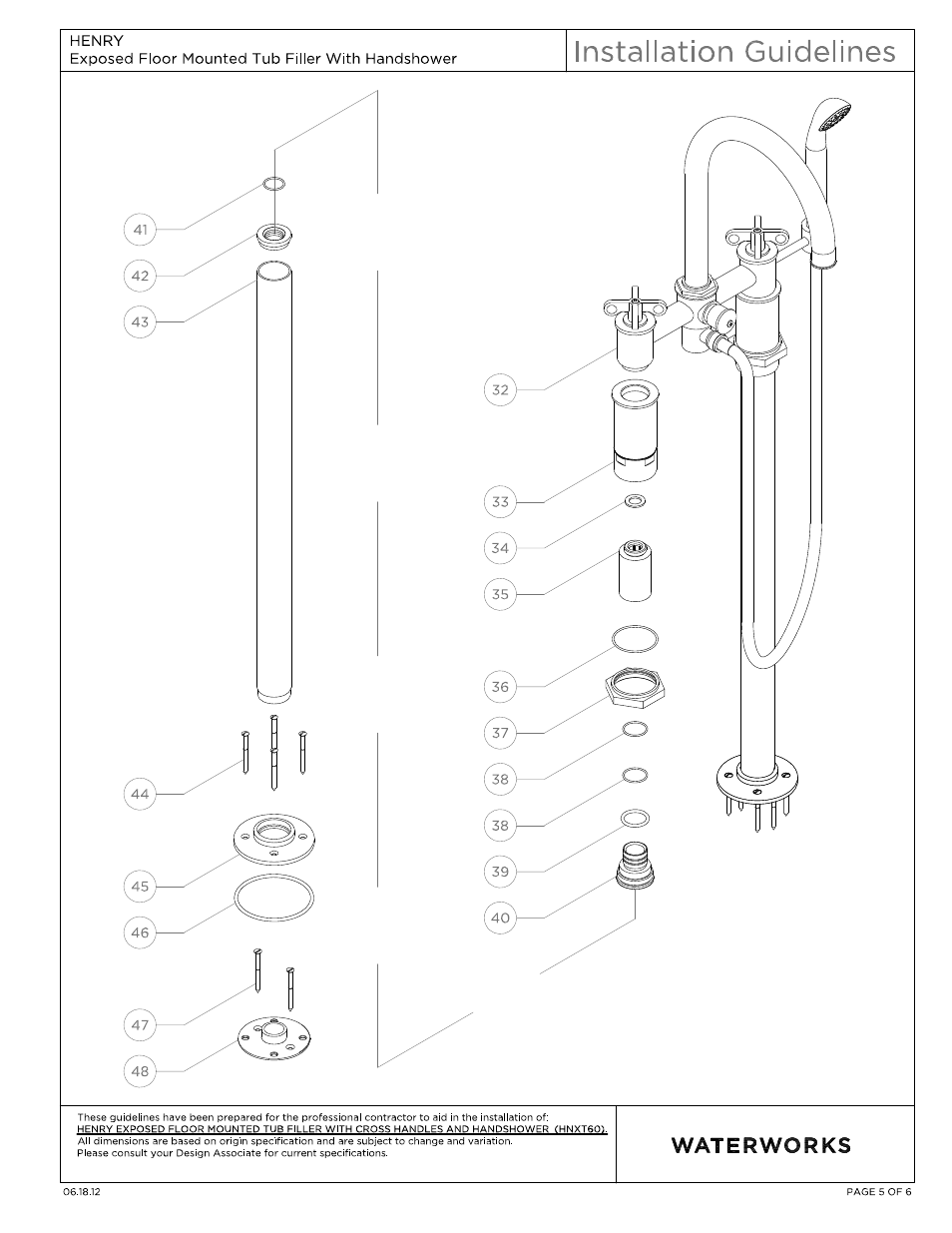 Waterworks Henry Exposed Floor Mounted Tub Filler With Handshower User Manual | Page 5 / 15