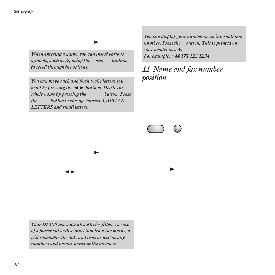 11 name and fax number position | BT DF450 User Manual | Page 16 / 56