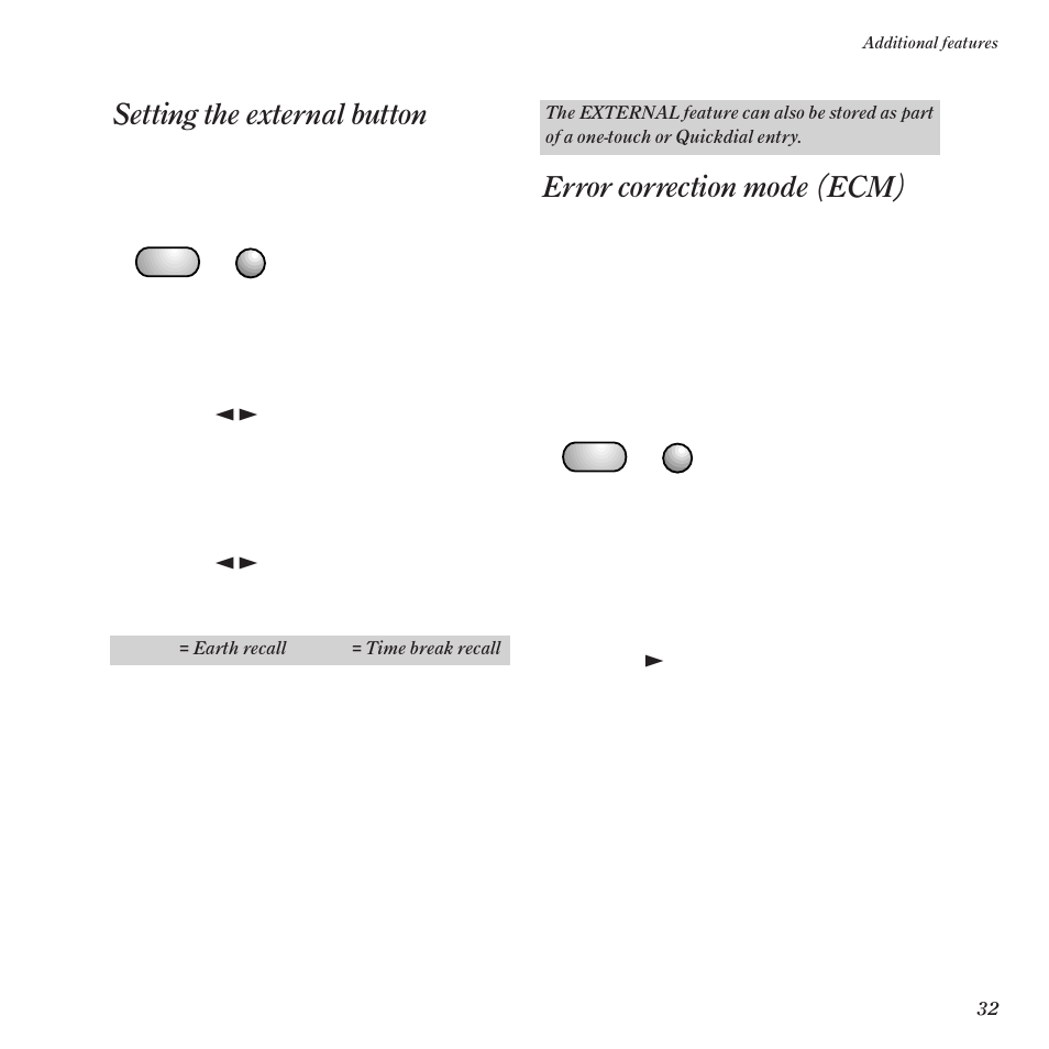 Error correction mode (ecm), Setting the external button | BT DF450 User Manual | Page 35 / 56