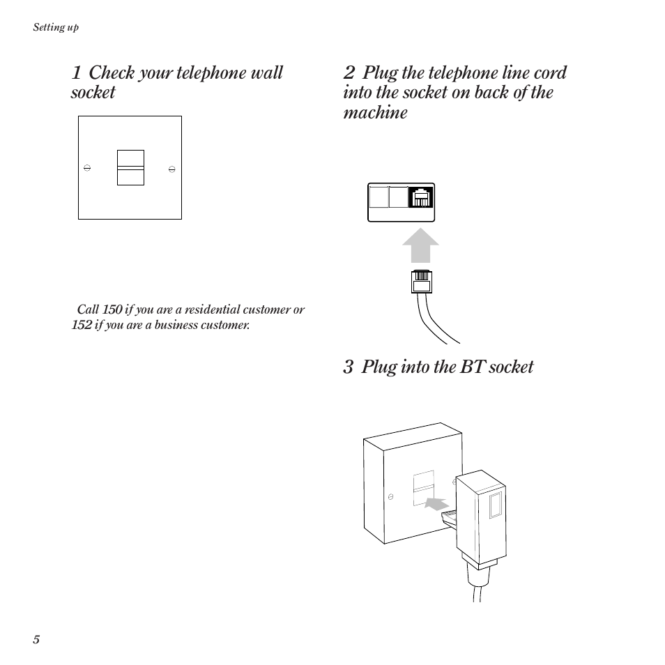 1 check your telephone wall socket, 3 plug into the bt socket | BT DF450 User Manual | Page 8 / 56