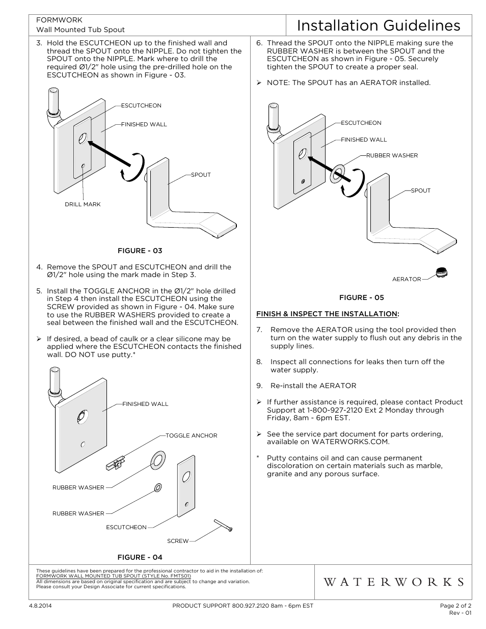 Installation guidelines | Waterworks Formwork Wall Mounted Tub Spout User Manual | Page 2 / 2