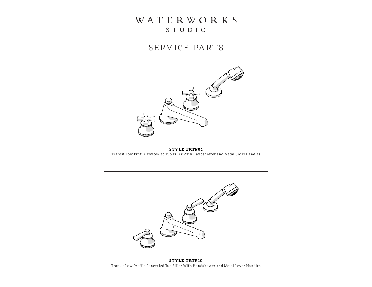 Serv ice pa rts | Waterworks Transit Deck Mounted Low Profile Concealed Tub Filler with Metal Handshower and Metal Lever Handles User Manual | Page 6 / 16