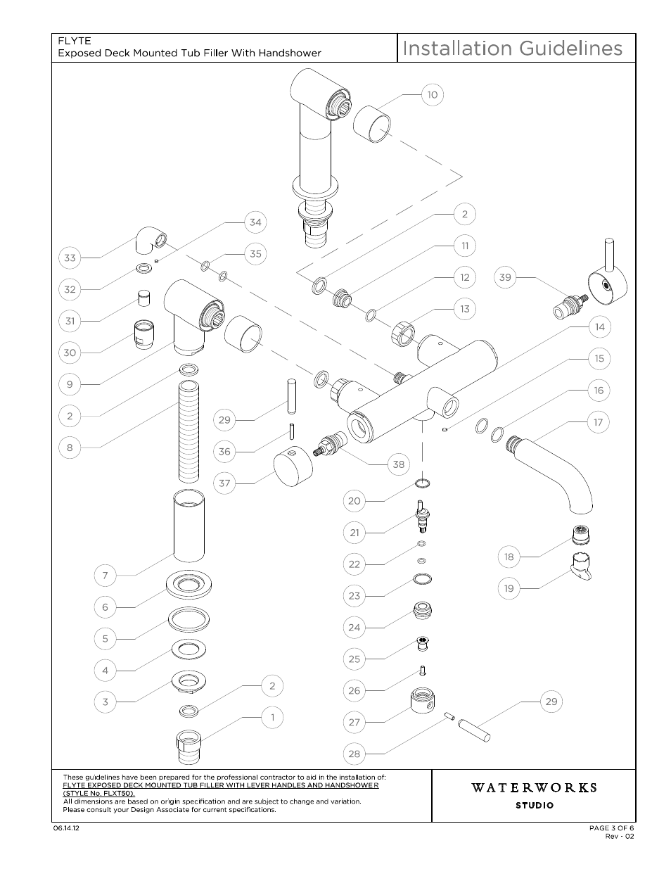 Fltu50_ig model (3) | Waterworks Flyte Deck Mounted Exposed Tub Filler with Handshower and Metal Lever Handles User Manual | Page 3 / 15