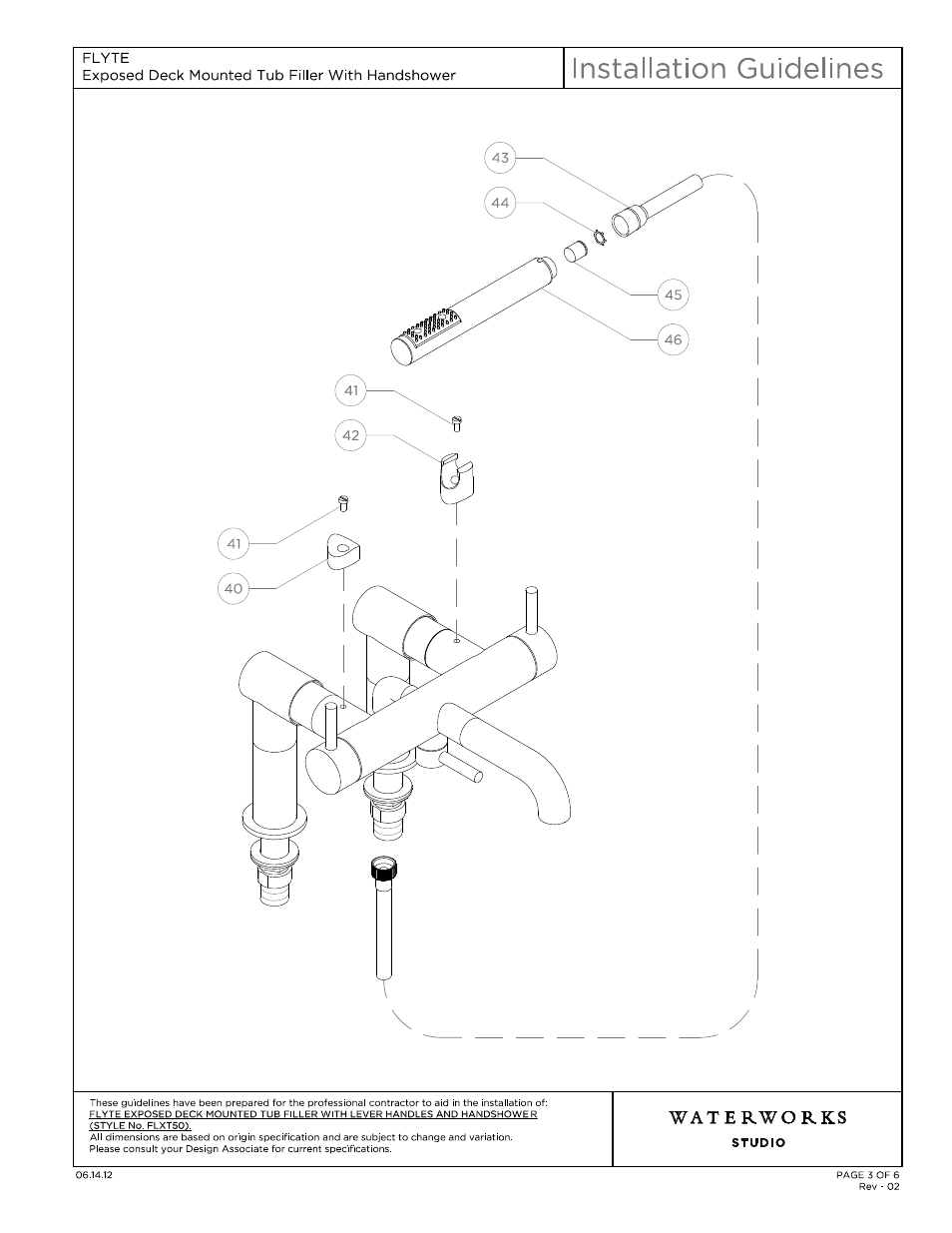 Fltu50_ig model (4) | Waterworks Flyte Deck Mounted Exposed Tub Filler with Handshower and Metal Lever Handles User Manual | Page 4 / 15