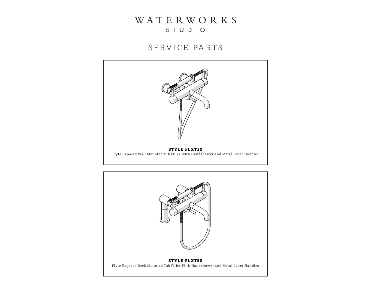 Serv ice pa rts | Waterworks Flyte Deck Mounted Exposed Tub Filler with Handshower and Metal Lever Handles User Manual | Page 7 / 15