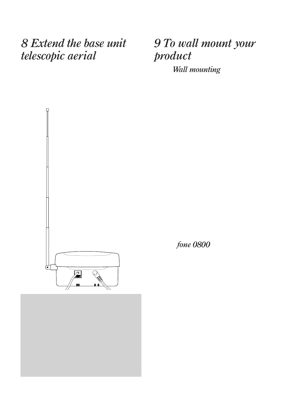 8 extend the base unit telescopic aerial, 9 to wall mount your product | BT Freestyle 130 User Manual | Page 11 / 38