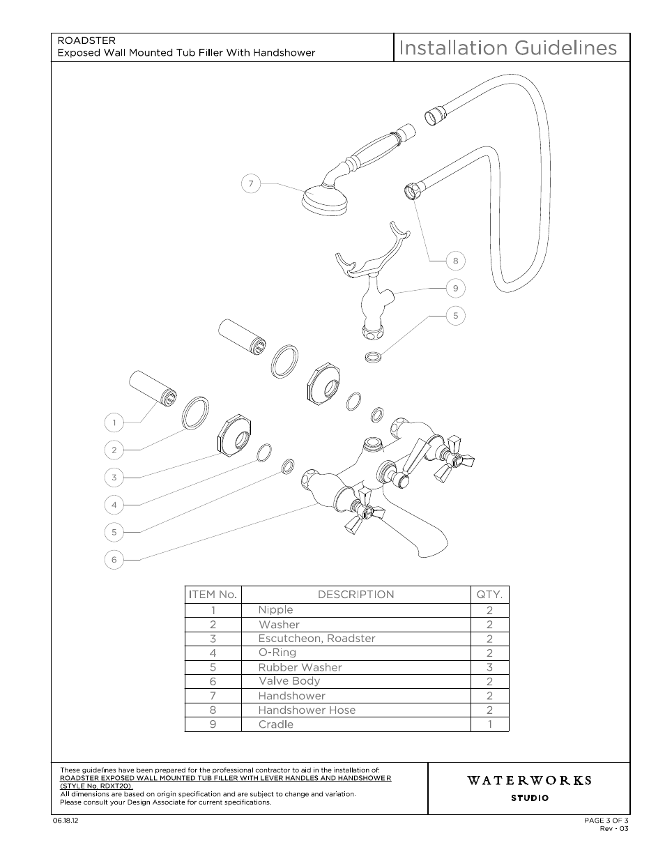 Rdtu20_ig model (3) | Waterworks Roadster Wall Mounted Exposed Tub Filler with Metal Handshower and Metal Tri-spoke Handles User Manual | Page 3 / 12