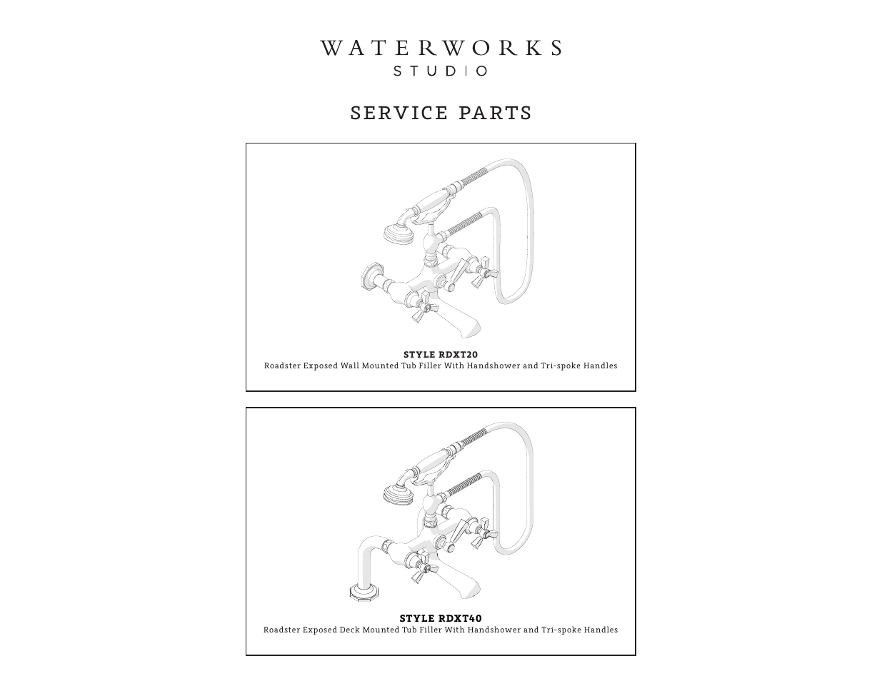 Serv ice pa rts | Waterworks Roadster Wall Mounted Exposed Tub Filler with Metal Handshower and Metal Tri-spoke Handles User Manual | Page 4 / 12