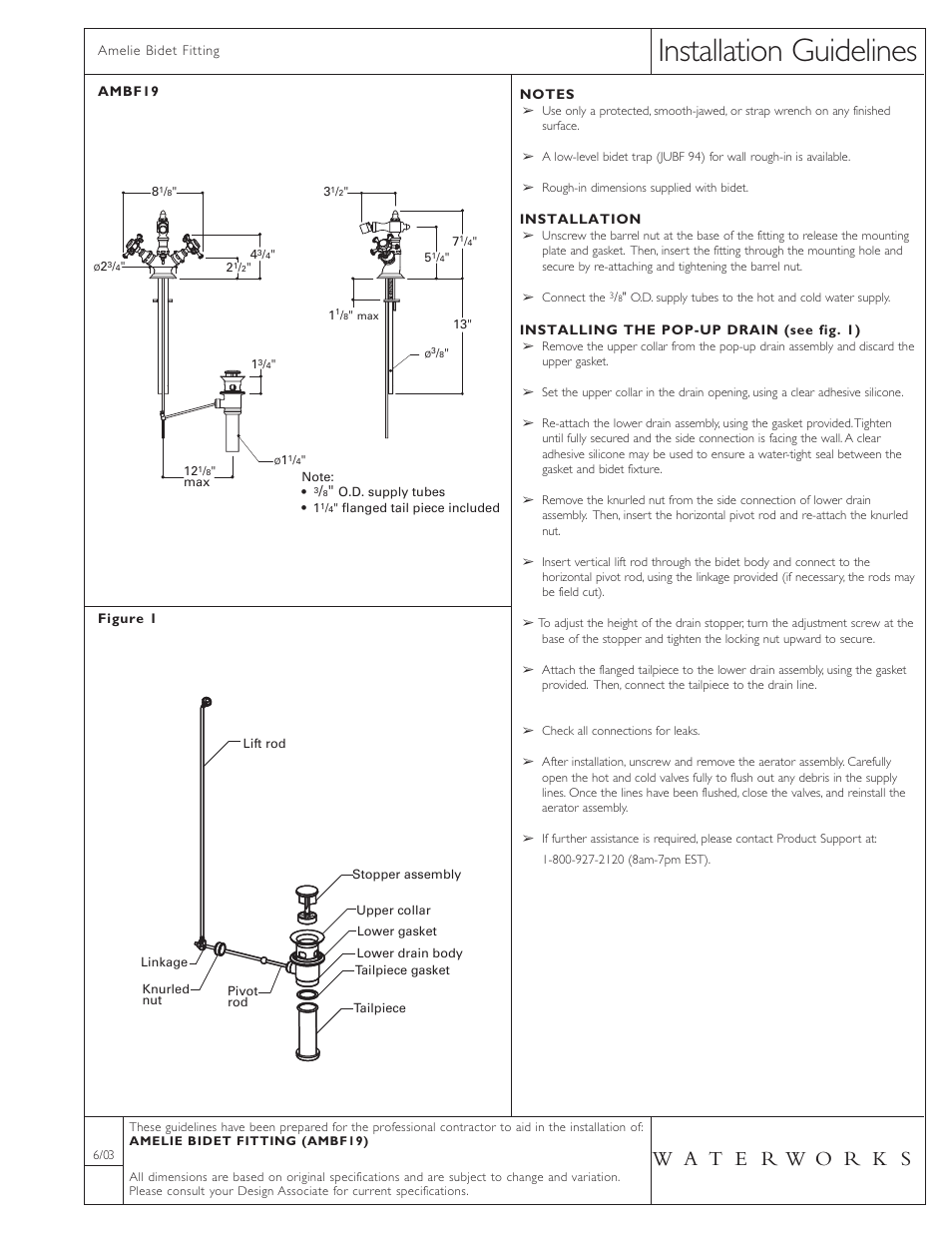 Waterworks Amelie One Hole Bidet Fitting with Cross Handles User Manual | 1 page