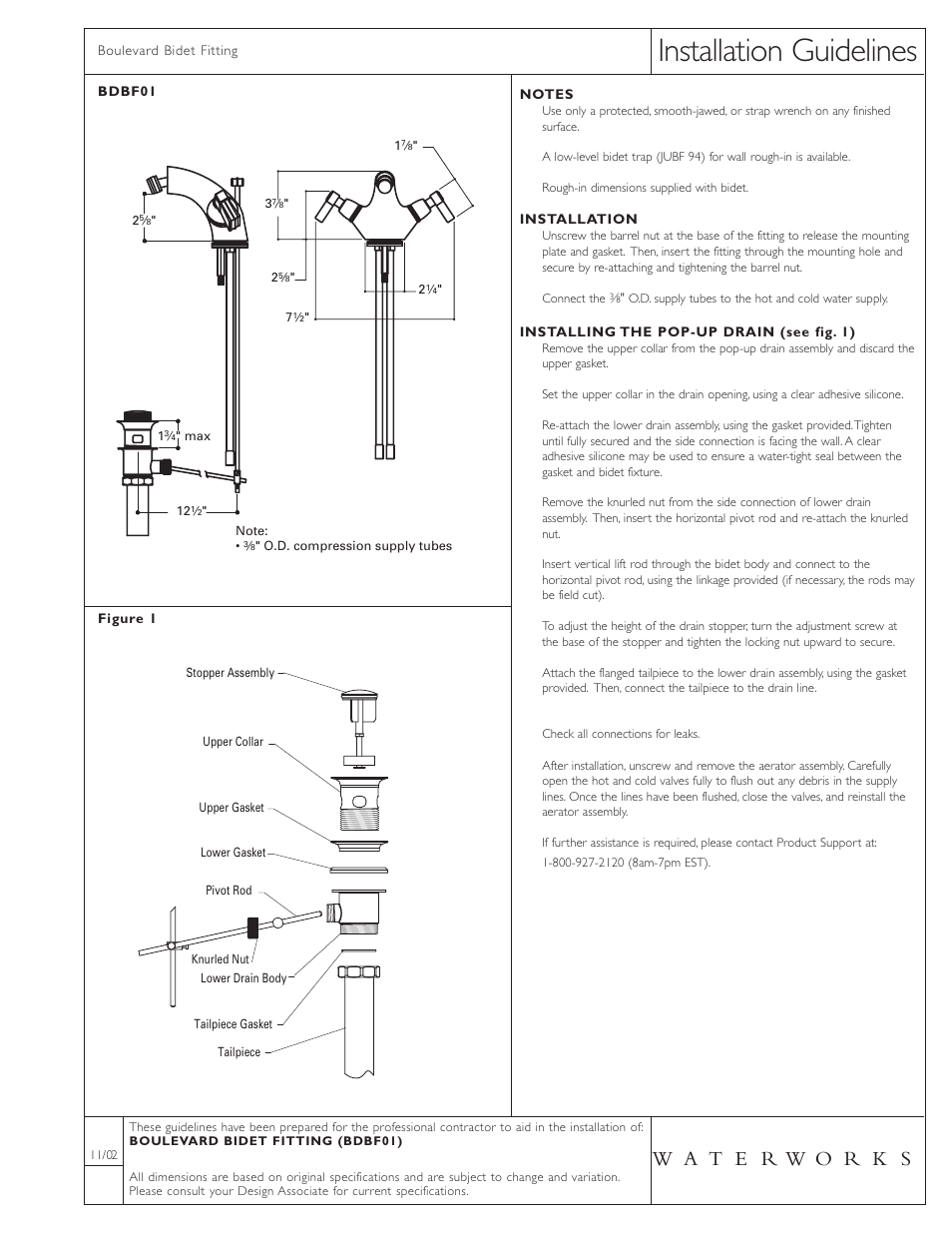 Waterworks Boulevard One Hole Bidet Fitting with Lever Handles User Manual | 1 page