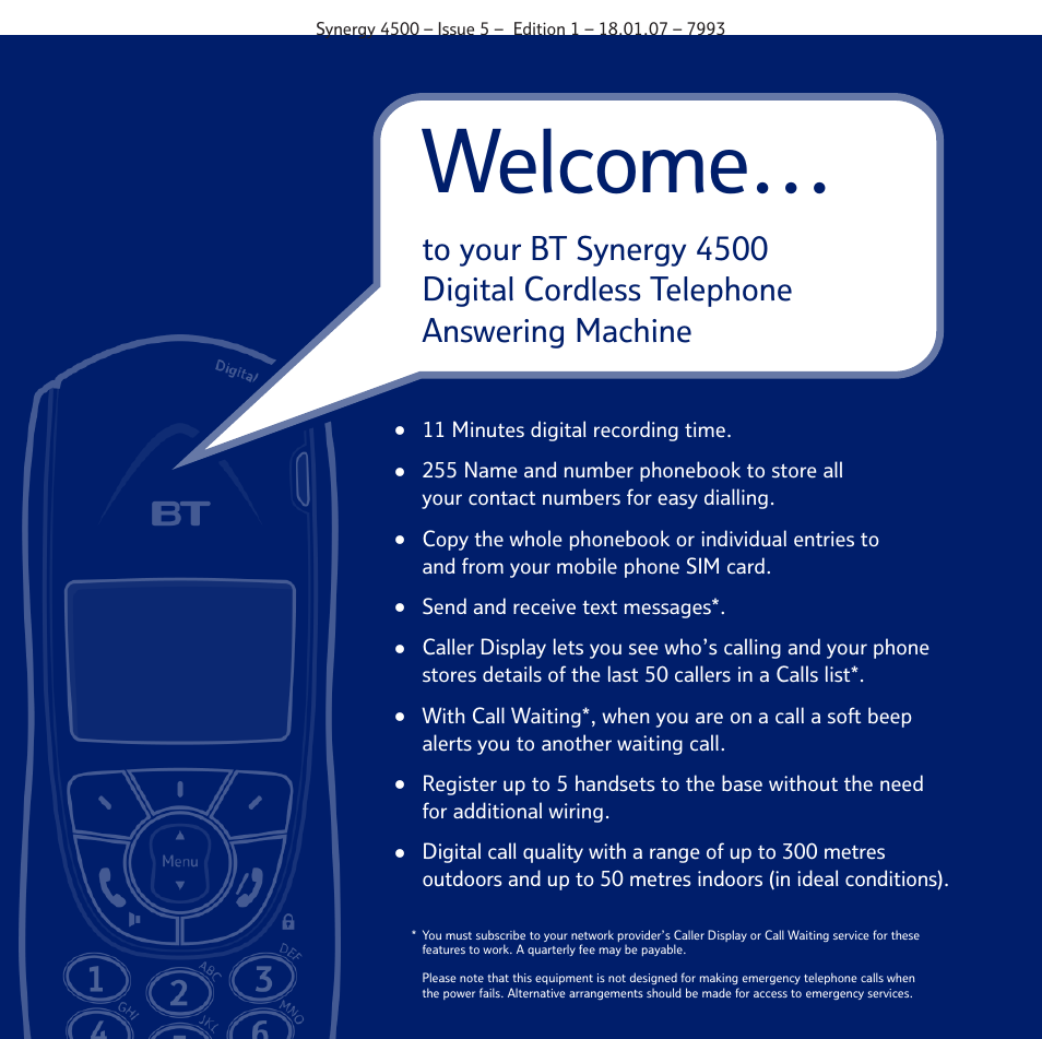 Welcome | BT SYNERGY 4500 User Manual | Page 2 / 100