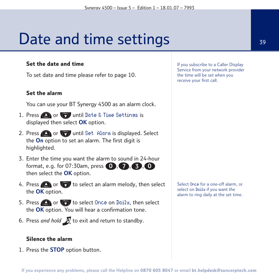 Date and time settings | BT SYNERGY 4500 User Manual | Page 39 / 100