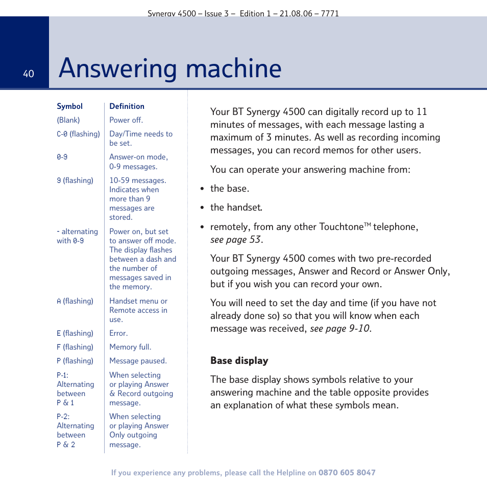 Answering machine | BT SYNERGY 4500 User Manual | Page 40 / 100