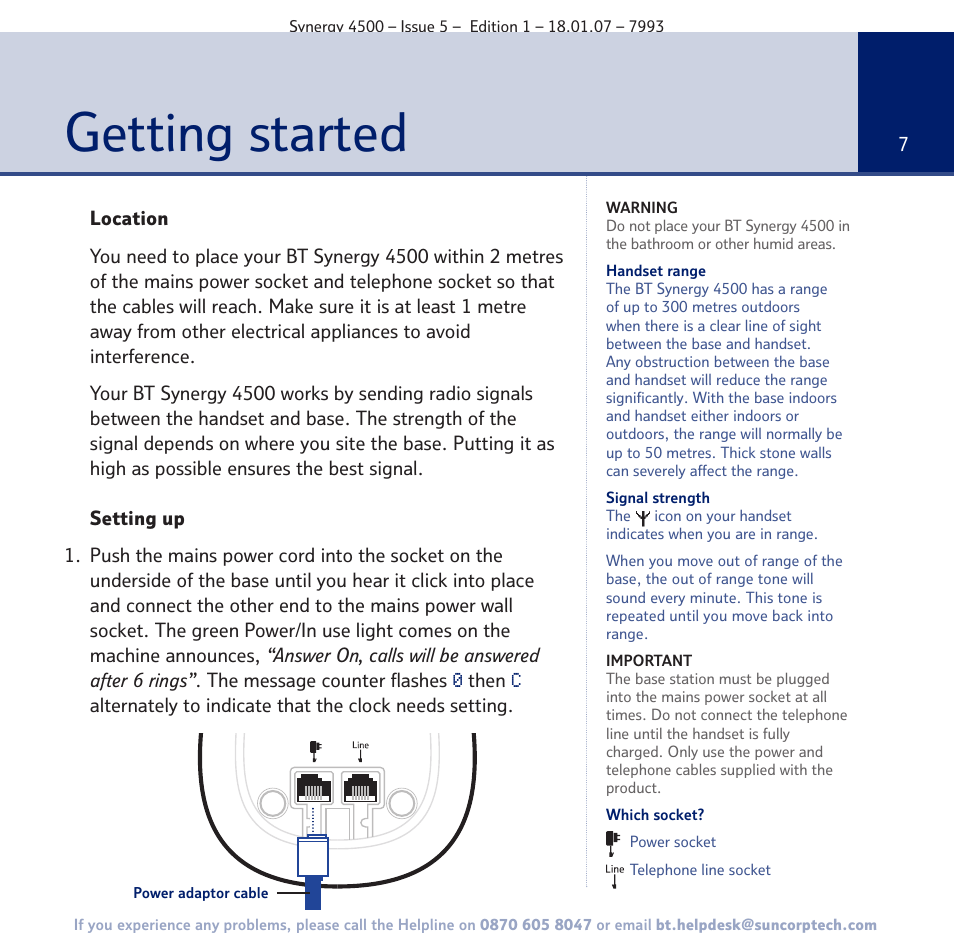 Getting started | BT SYNERGY 4500 User Manual | Page 7 / 100