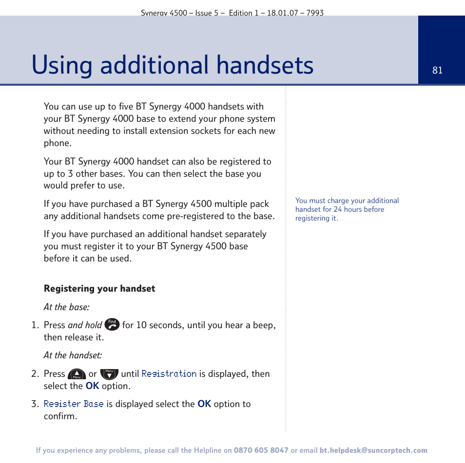 Using additional handsets | BT SYNERGY 4500 User Manual | Page 81 / 100