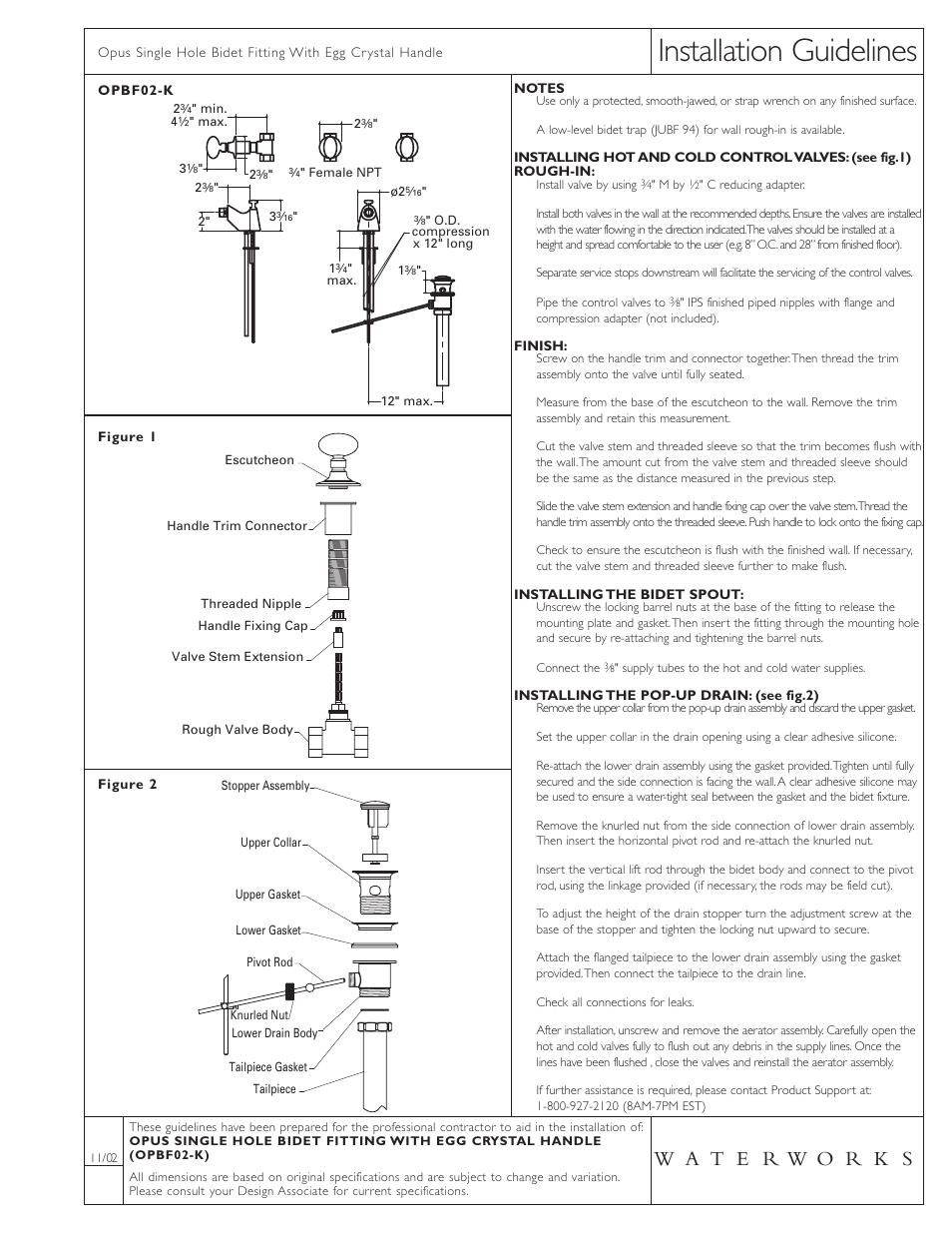 Waterworks Opus One Hole Bidet Fitting with Egg Handles User Manual | 1 page