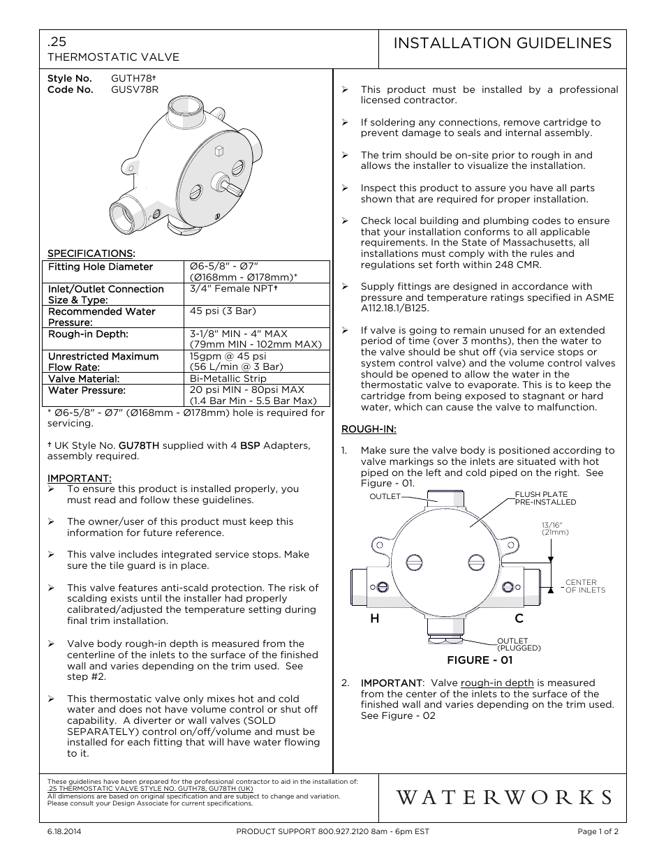 Waterworks 25 Thermostatic Valve User Manual | 2 pages