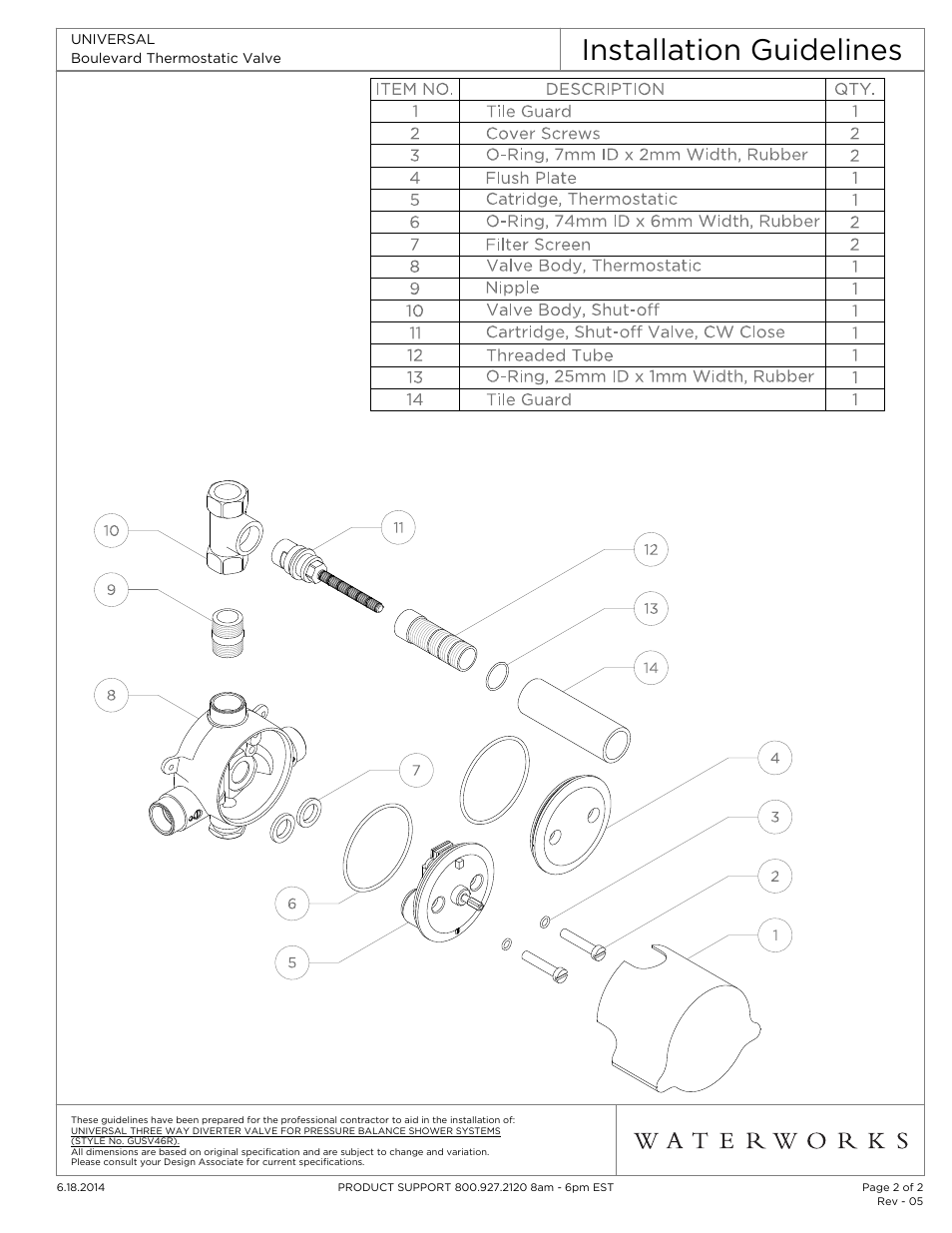 Installation guidelines | Waterworks Boulevard Thermostatic Valve User Manual | Page 2 / 2